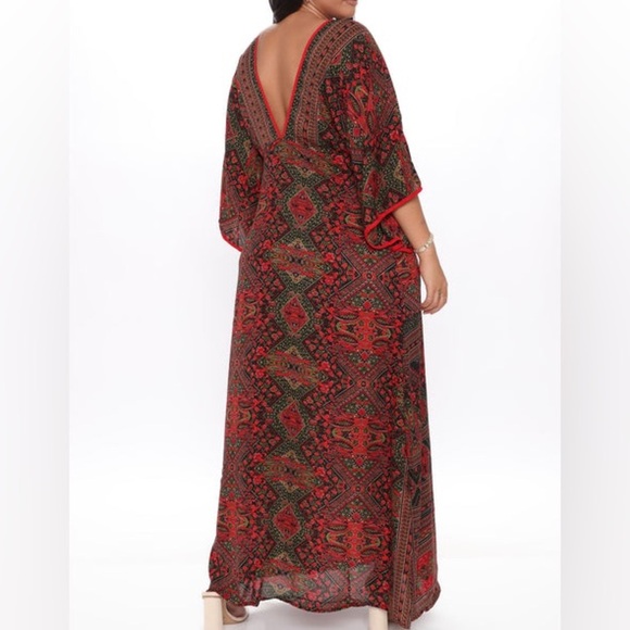 Boho Dashiki V-Neck Maxi Dress – Red – Size 3X - Picture 4 of 4